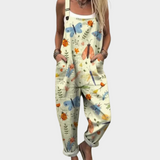 Cream Dungarees with Watercolour Flowers
