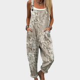 Beige & Grey Floral Dungarees