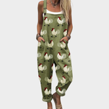 Olive Green Dungarees with a Cockerel Motif