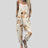 Cream Dungarees with a Dog Motif