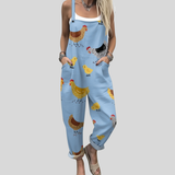 Light Blue Dungarees with Chickens
