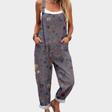 Grey-Blue Dungarees with Scattered Flowers