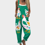 Green Dungarees with Chickens