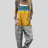 Petrol & Yellow Colour-Block Dungarees
