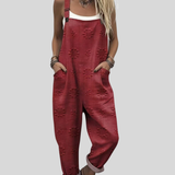 Wine Red Dungarees with a Textured Pattern