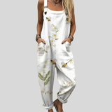 White Dungarees with Daisies & a Dragonfly