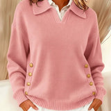 Barbara | Polo Collar Sweater with Gold Buttons