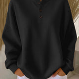 Nancy | Waffle Knit Henley Sweatshirt