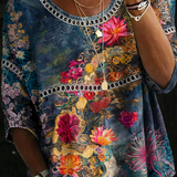 Ava - Vintage Floral Denim Blouse