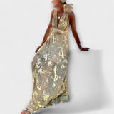 Elegant dress with V-neckline and sequin detail