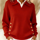Barbara | Polo Collar Sweater with Gold Buttons
