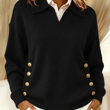 Barbara | Polo Collar Sweater with Gold Buttons