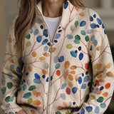 Fiona - Botanical Leaf Print Zip Cardigan