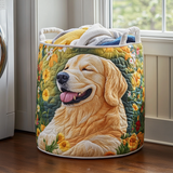 Quilted Laundry Basket – Golden Retriever and Flowers