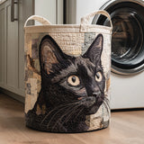 Quilted Laundry Basket – Black Cat