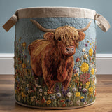Quilted Laundry Basket – Highland Cow and Flowers