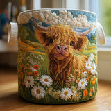 Quilted Laundry Basket – Highland Cow and Flowers