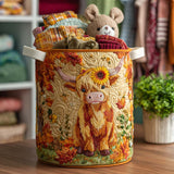 Quilted Laundry Basket – Highland Cow and Flowers