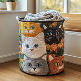 Quilted Laundry Basket – Cats and Flowers